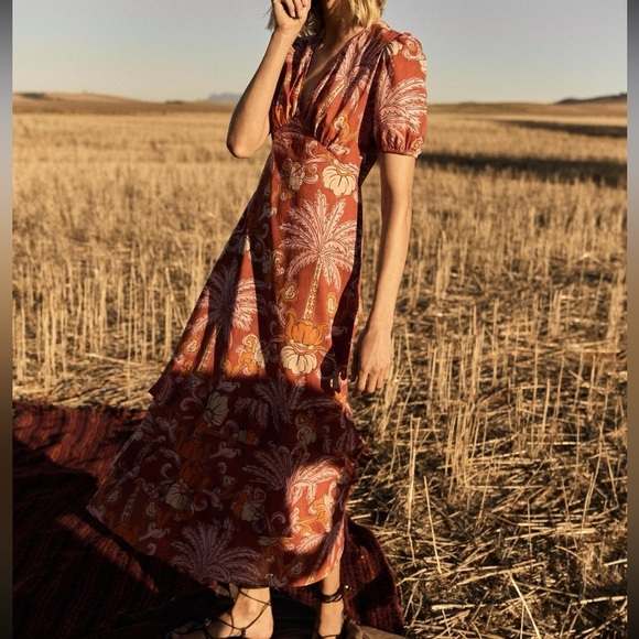 Zara boho tropical printed tiered midi dress blogger favorite - Picture 2 of 9